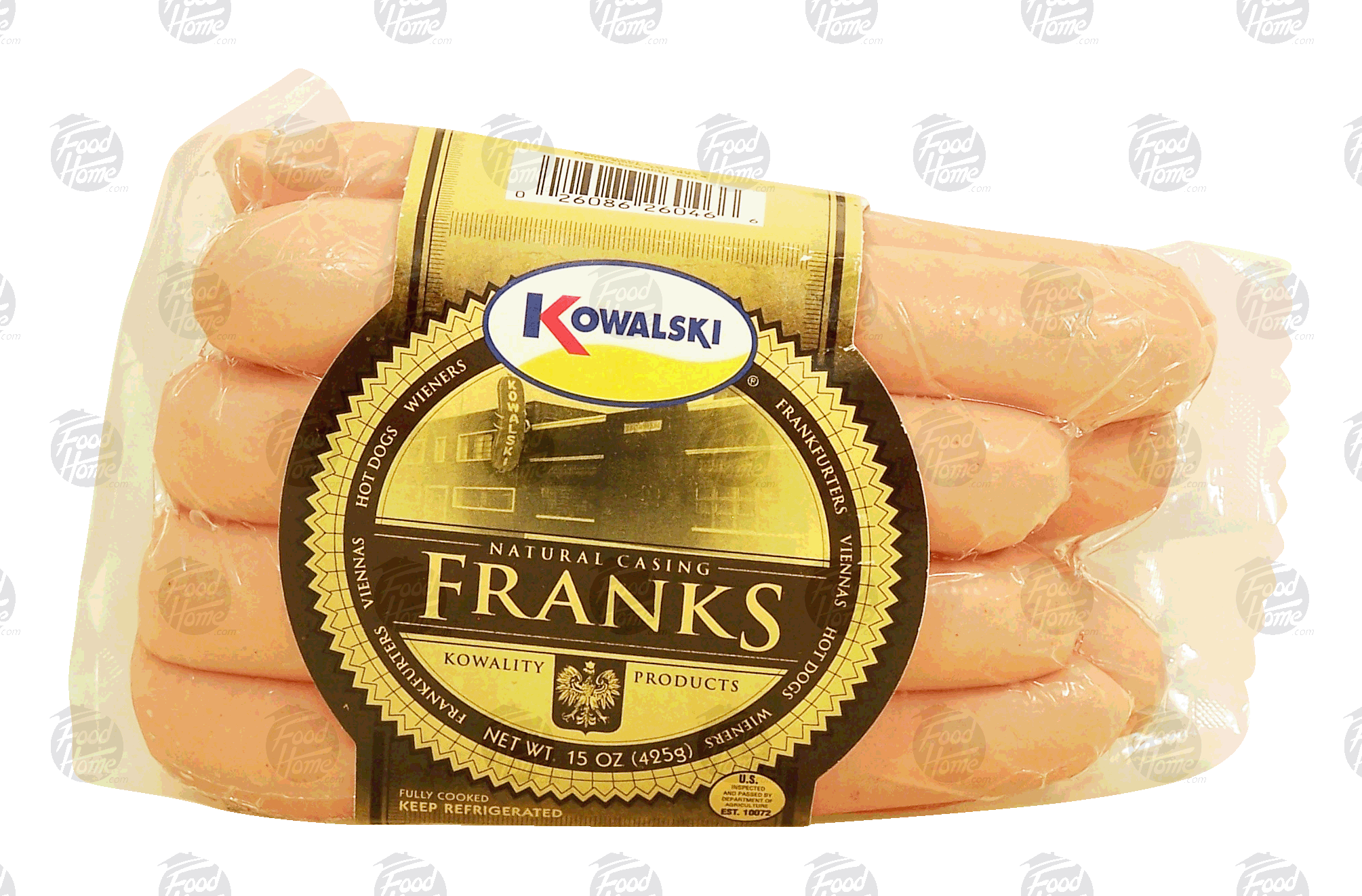 Kowalski  natural casing franks, 8-count, bunsize, fully cooked Full-Size Picture